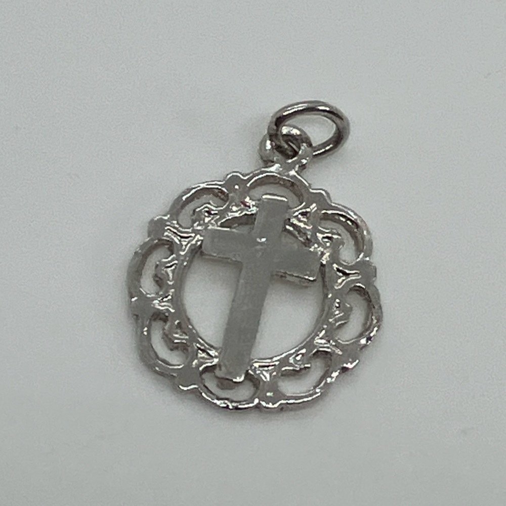 Vtg 925 Sterling Silver Filigree Cross Circle Charm / Pendant